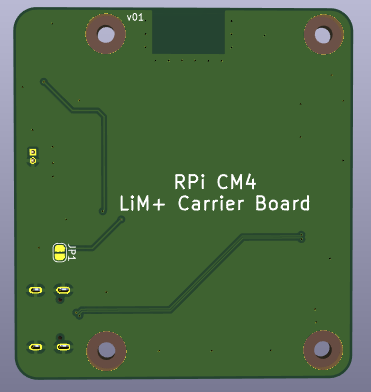 Rendered RPi CM4 LiM+ Carrier Board PCB Bottom
