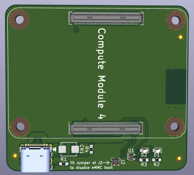 Rendered RPi CM4 LiM+ Carrier Board PCB Top