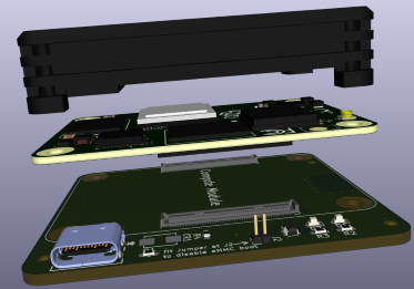 3D RPi CM4 LiM+ Carrier Board PCB breakout with heatsink